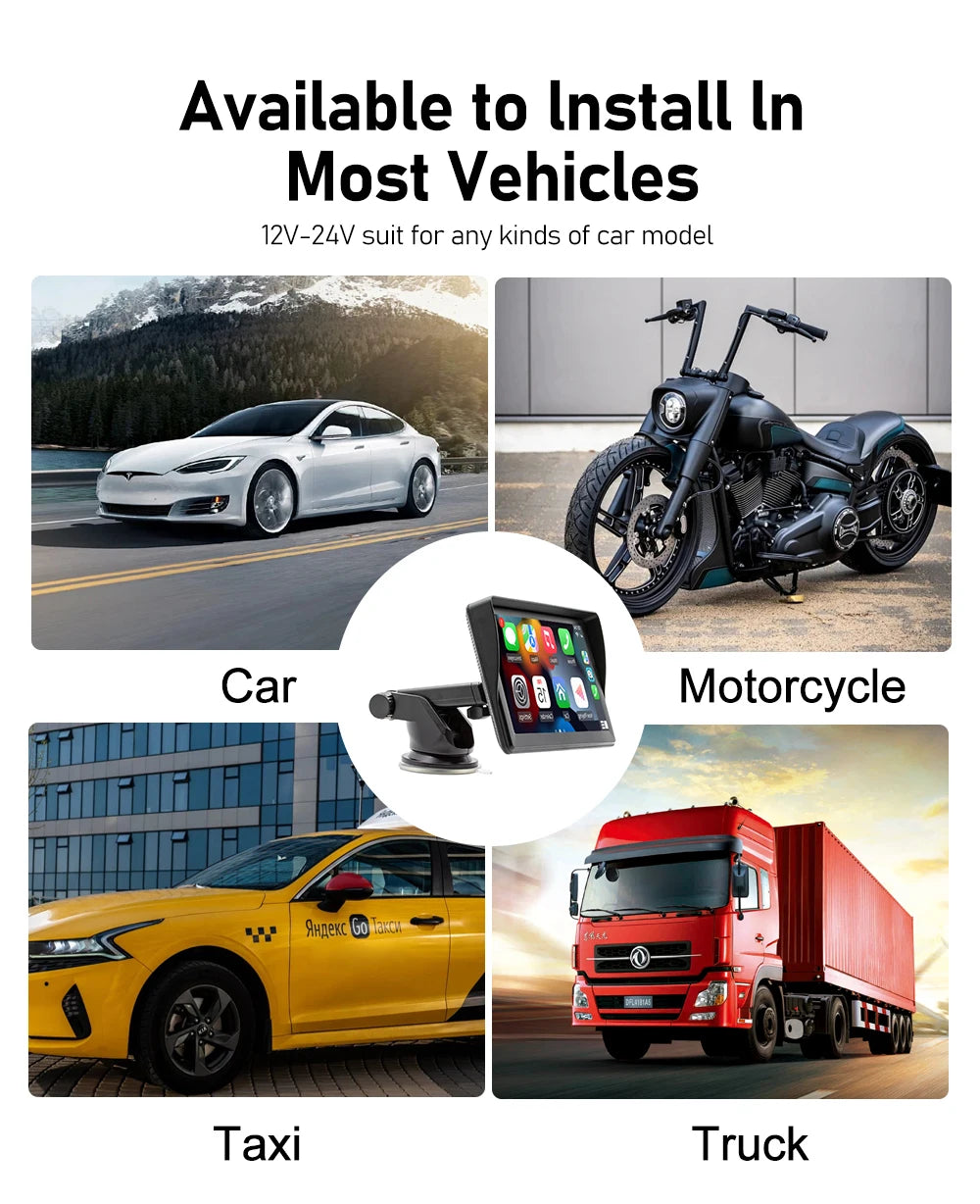7" / 9" Portable Wireless Carplay Android Auto Car Radio Multimedia Player IPS Touch Screen AUX USB Bluetooth Mirror Link AHD