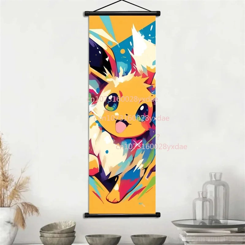 Anime Pokemon Scroll Painting Bulbasaur Charmander Squirtle Poster and Print Watercolor Wall Art Picture Home Decor Kids Gifts