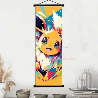 Anime Pokemon Scroll Painting Bulbasaur Charmander Squirtle Poster and Print Watercolor Wall Art Picture Home Decor Kids Gifts
