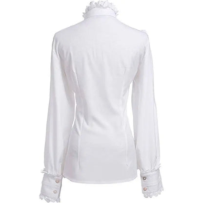 2026 Summer New Arrival Women's Vintage Ruffle Collar Shirt High Neck Lace Trim Button Down Shirt Elegant Gothic Blouse Tops