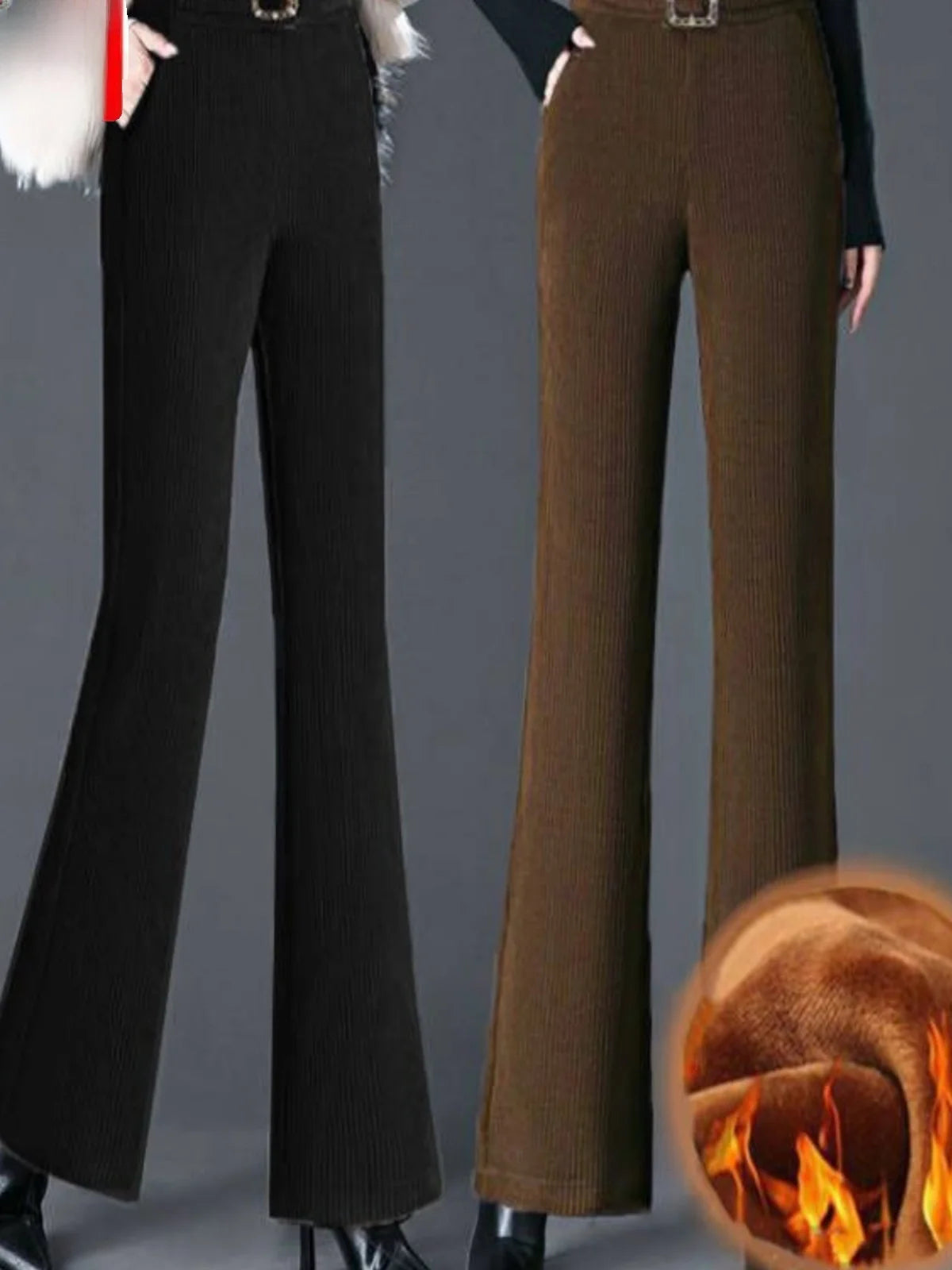 plus Size Flared Pants for Women Autumn Winter Fce Lined Casual High Waist Nine Points ket Pants for Middle-Aged Mothers