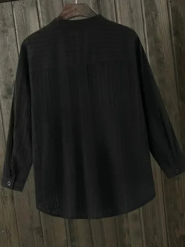 Plus Size Shirts Women's Cotton Tops Mujer Office Long Sleeve New Korean Loose Casual Vertical V-neck Shirts Top Blusas De Mujer