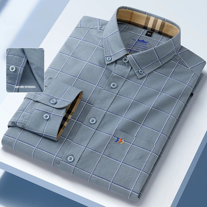New in Shirt 100%Cotton Oxford Long-Sleeve Shirts for Men Slim Fit Formal Plain Shirt High Quality Plaid Soft Office Clothes