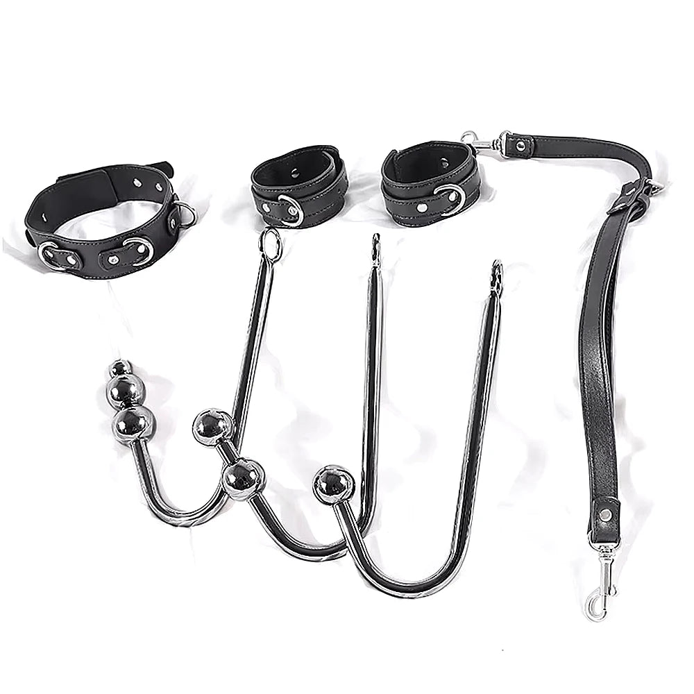 BDSM adjustable anal hook set leather collar handcuff straps BDSM removable multiple play accessories adult sex toys