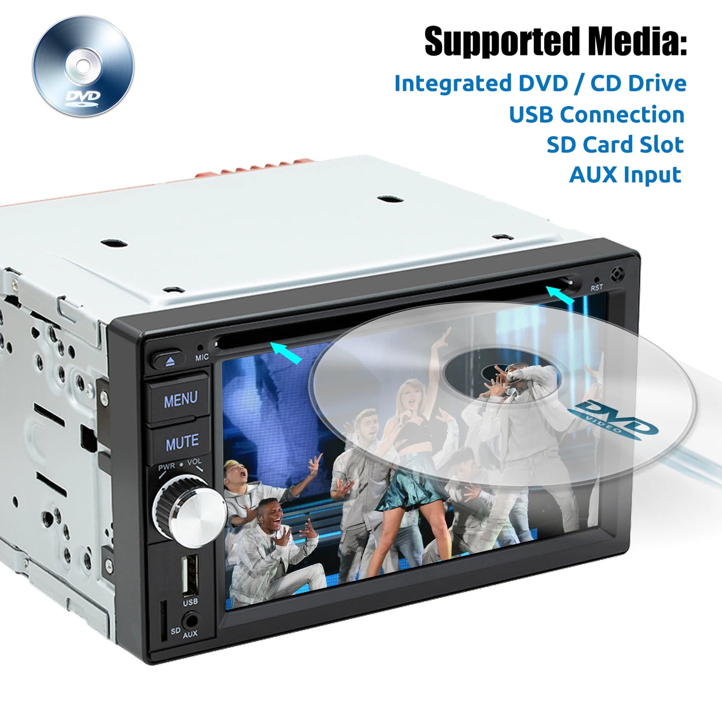 6.2" Double 2 DIN Car Stereo Radio CD DVD Player Apple Carplay & Android Auto FM/RDS HD Touch Screen Bluetooth USB TF+MIC&Camera