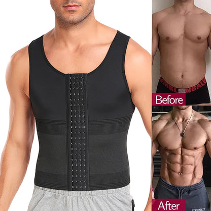 4 Rows of Hook Vest Tummy Control Waist Trainer Tank Top Mens Body Shaper Compression Shirts Shapewear Slim Abdomen Belt Sheath