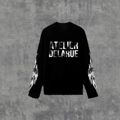 Y2K Harajuku Retro Niche Long Sleeve Print Letter Flame Tops New Fashion Casual Comfortable Streetwear Unisex Oversized Clothes