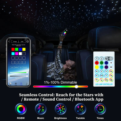 Starry Sky Roof LED Ambient Light RGB APP Control USB Car Interior Ceiling Atmosphere Lamp Universal for Sedan SUV Truck Decor