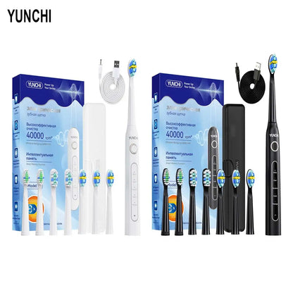 YUNCHI ultrasonic electric toothbrush with 5 operation modes and 40000 high-frequency vibrations.USB charging, waterproof
