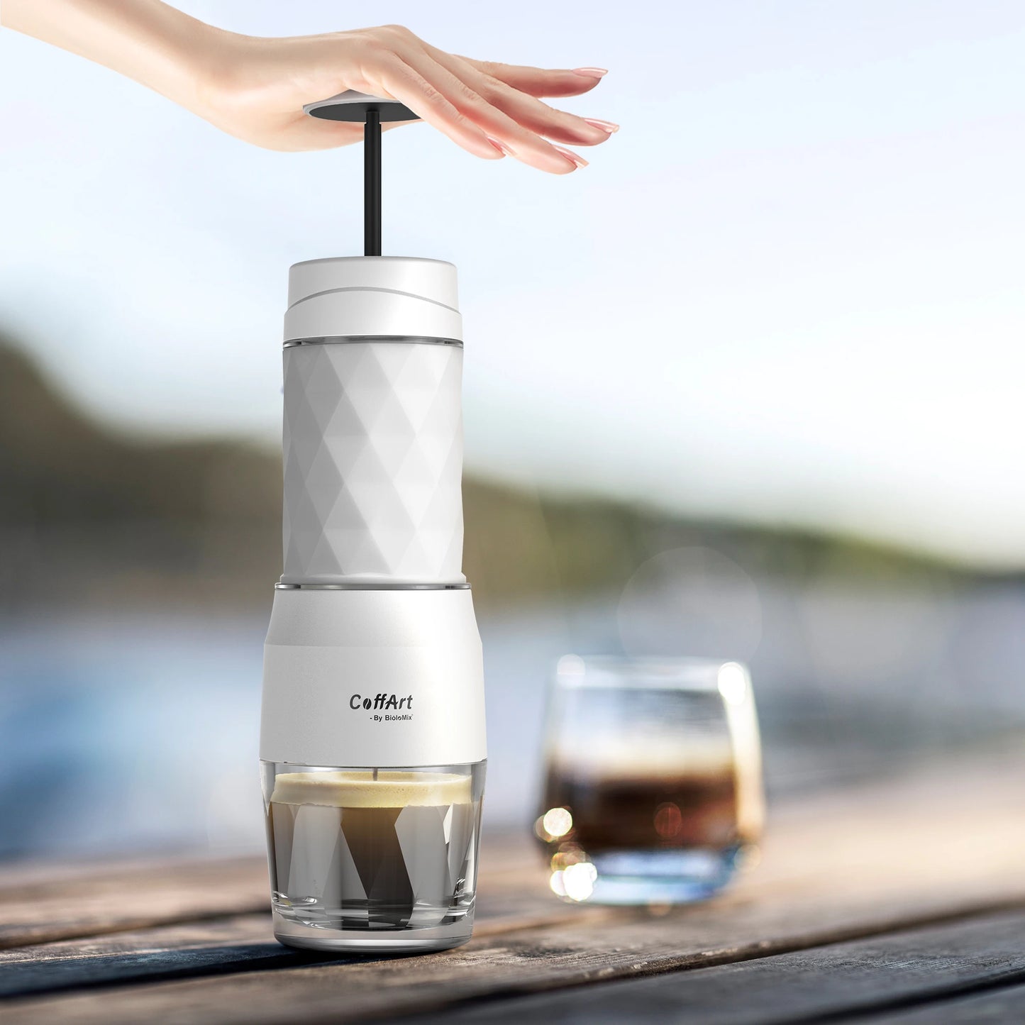 BioloMix Portable Coffee Maker Espresso Machine Hand Press Capsule Ground Coffee Brewer Portable for Travel and Picnic