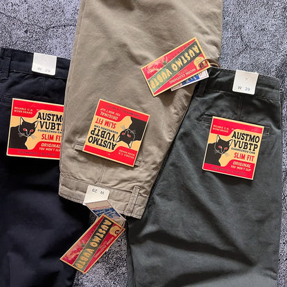 Heavyweight Canvas Thick Pure Cotton Work Trousers Black  Loose Micro Cone Straight Leg Spring Autumn Basic  Color Ca...