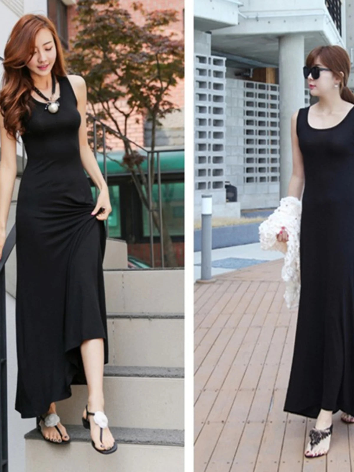 Summer Thin Modal Long Dress Women Loose Black Versatile Dress Strap Vest Skirt Sleeveless Large Size A-Line Korean Style