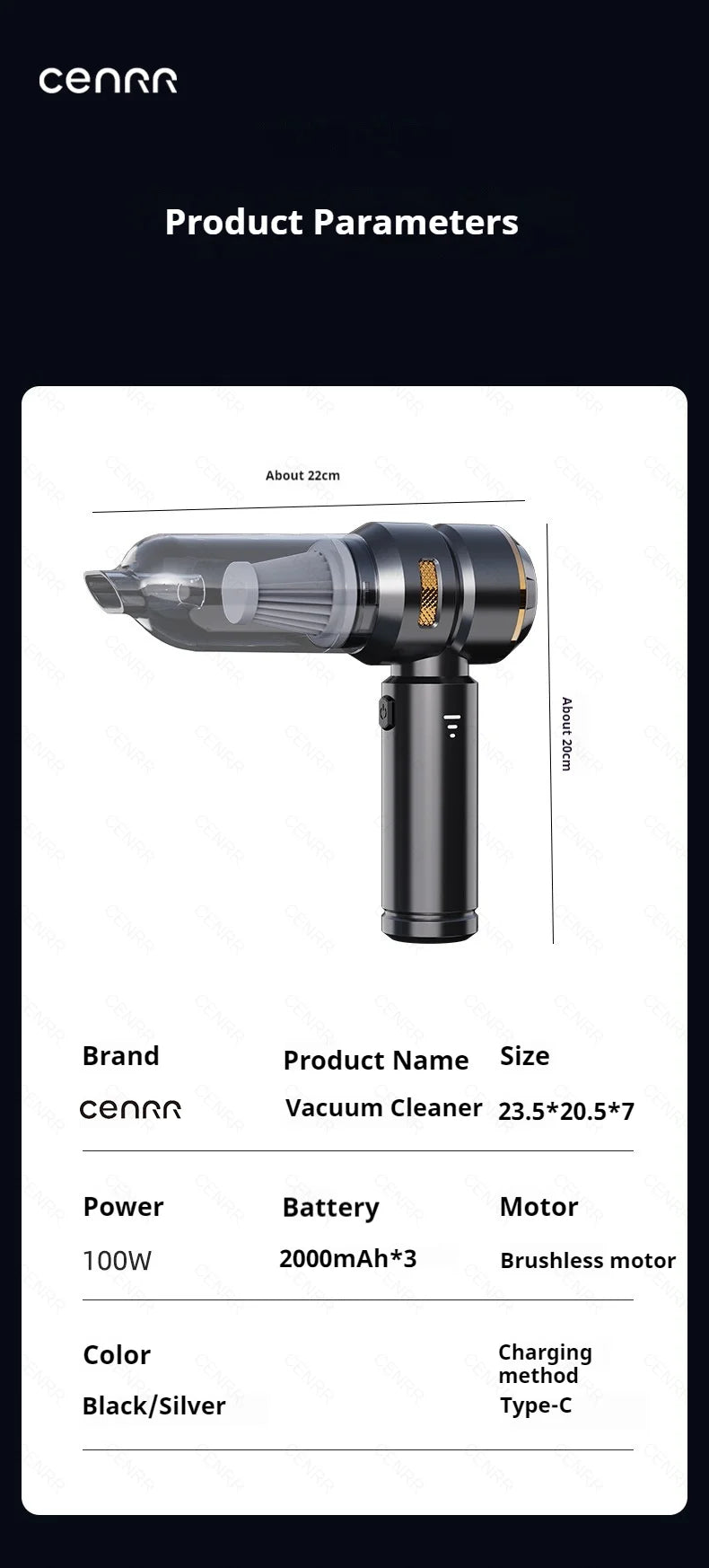 CENRR Car Vacuum Cleaner 998000PA Handheld Wireless Powerful Portable Vacuum Cleaner Home Appliance Cleaning Machine Car Cleaner