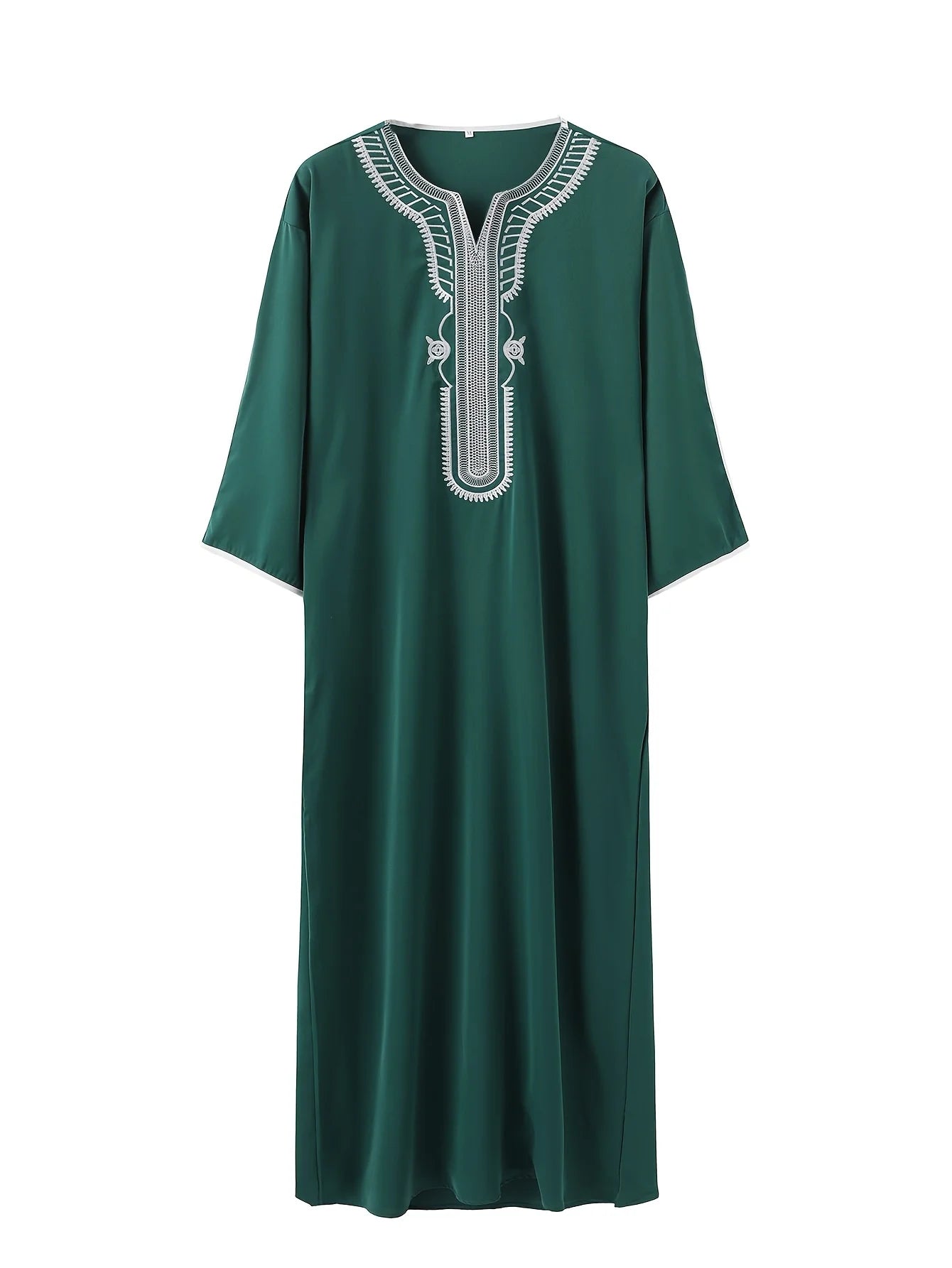 Islamic Men's Short Sleeve Embroidered Moroccan Loose Ethnic Arabic Thoub