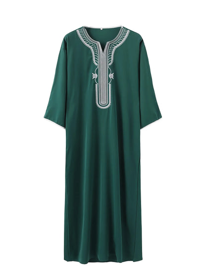 Islamic Men's Short Sleeve Embroidered Moroccan Loose Ethnic Arabic Thoub