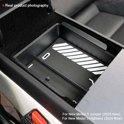 Armrest Organizer Tray Suitable for Tesla Model Y Juniper 2026 Model Y L 6 Seater Translucent ABS Box 2/4/6PCS Silicone Mat Set