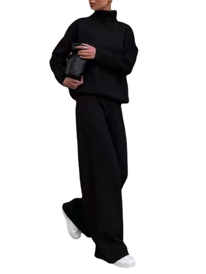Loose Casual Two-Piece Set Pure Color Knitted 2023 Fashion Women's Ensemble Chic Workwear Winter Office Suit