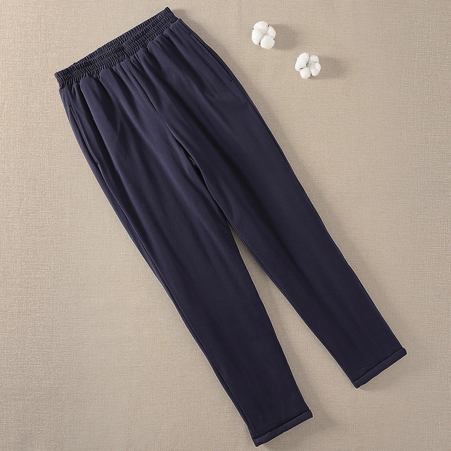 Pure Cotton High Waist Thickened Long Pants Men Women Adult Autumn Winter Warm Underwear Fleece Lined Straight Leg Trousers