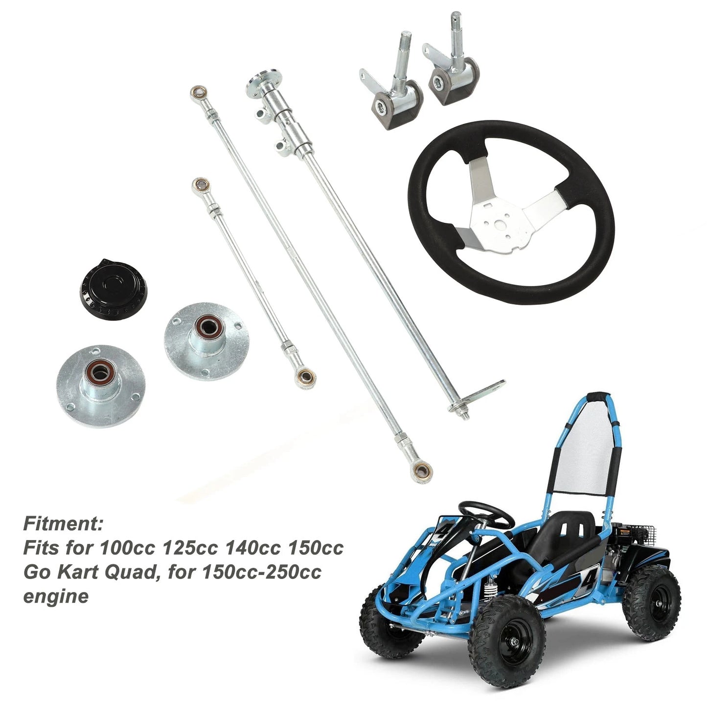 Tie Rod Ball Joint Kit Heavy Duty Smooth  300mm Go Karts Front Steering Wheel Kit Better Grip for 150cc‑250cc Engine
