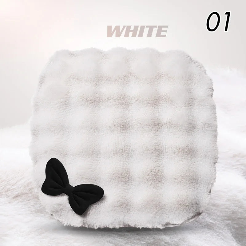 Winter Plush Car Seat Cover Bowknot Fashion Cute Women's Automotive Interior Protector Steering Wheel Warm Cushion Car Pillow