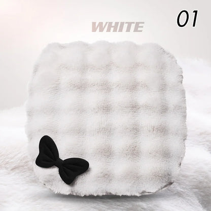 Winter Plush Car Seat Cover Bowknot Fashion Cute Women's Automotive Interior Protector Steering Wheel Warm Cushion Car Pillow