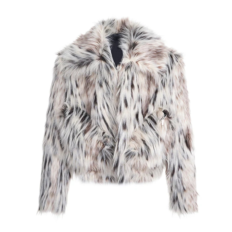 MWJQ Leopard Print Design Imitation Fur Clothing Male High Street Lapel Autumn Winter New Short Loose Men's Fashion Coat 010073