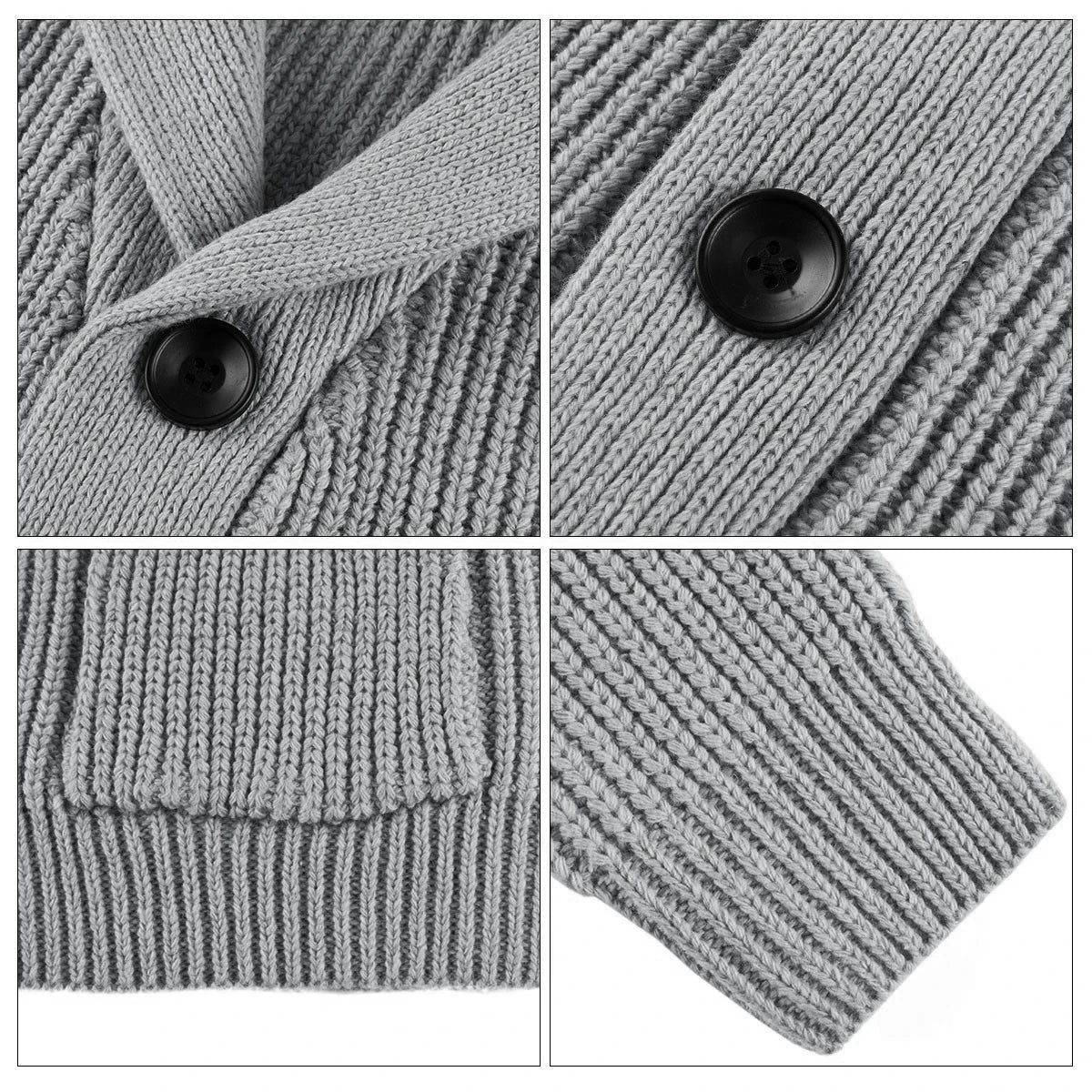 VOBOOM Samll Size S M Mens Shawl Collar Cardigan Sweater Button Down Ribbed Knit Sweaters Chunky Casual Cardigan with Pockets