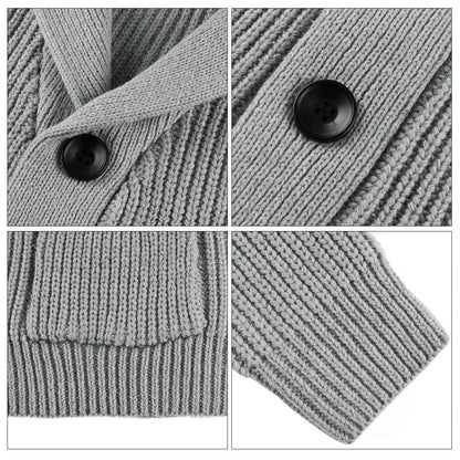 VOBOOM Samll Size S M Mens Shawl Collar Cardigan Sweater Button Down Ribbed Knit Sweaters Chunky Casual Cardigan with Pockets