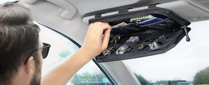 Tactical Car Sun Visor Organizer MOLLE Panel Pouch Universal Vehicle Visor Storage Bag for Sunglasses, Tools, Documents