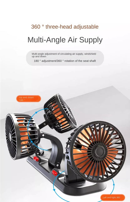 360° Adjustable Car Fan with 1/2/3 Heads Electric Air Circulator USB/12V/24V Silent Fan for Home Desk Office Car RV Truck