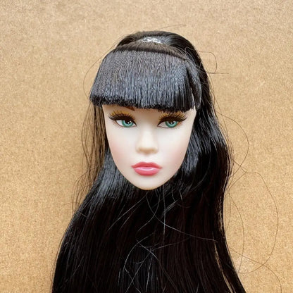 1/6 Scale Multi-jointed Fashion Doll Heads with Bangs Pony Tail Super White Beige Dark Brown Skin Tone PP Doll Figures for Colle