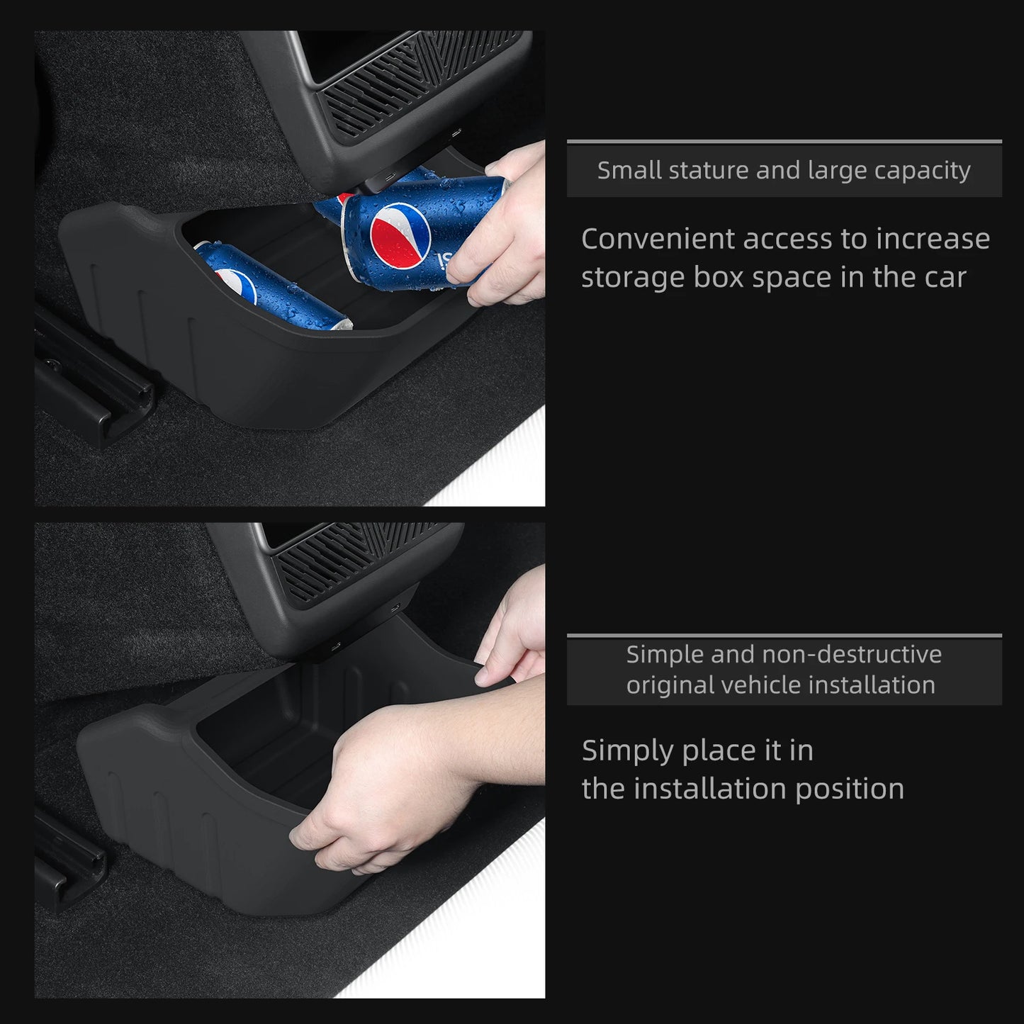 For Tesla Model 3 Highland 2025 Rear Seat Storage Box Below The Rear Air Outlet Rear Seat Organizer Tray Car Accessories 2024