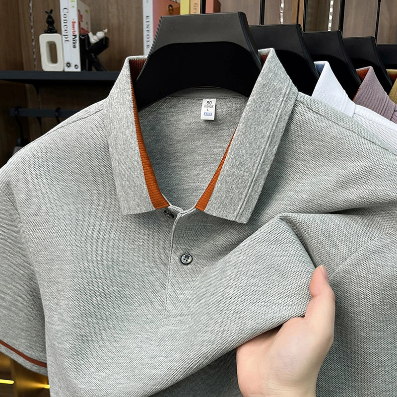 100% pure cotton men's polo shirts summer high-end comfort breathable short sleeve golf business stylish everyday essential top