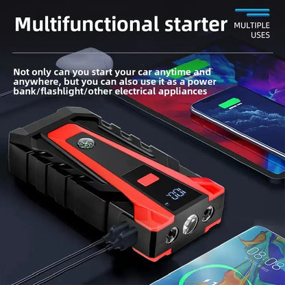 2026 New 12V Portable Jump Starter Equipped with Rechargeable Lithium Dual USB Ports LED Light Emergency Car Battery Booster