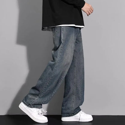 Men's Loose Straight Leg Jeans Washed Vintage Baggy Denim Pants 2026
