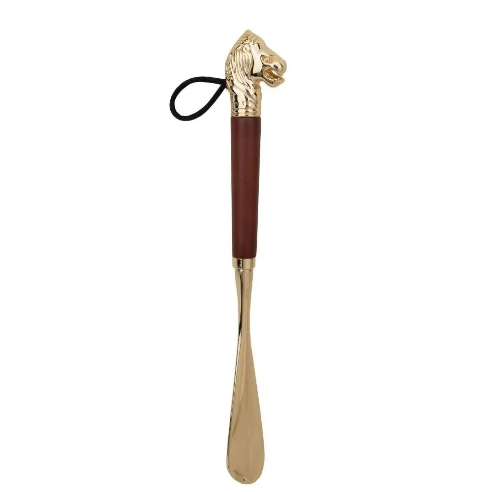 Shoe Puller 32cm Metal Shoe Horn Lion/Horse Head Handheld Wood Handle Shoehorn Durable Long Portable Shoe Lifter Reduce Bending