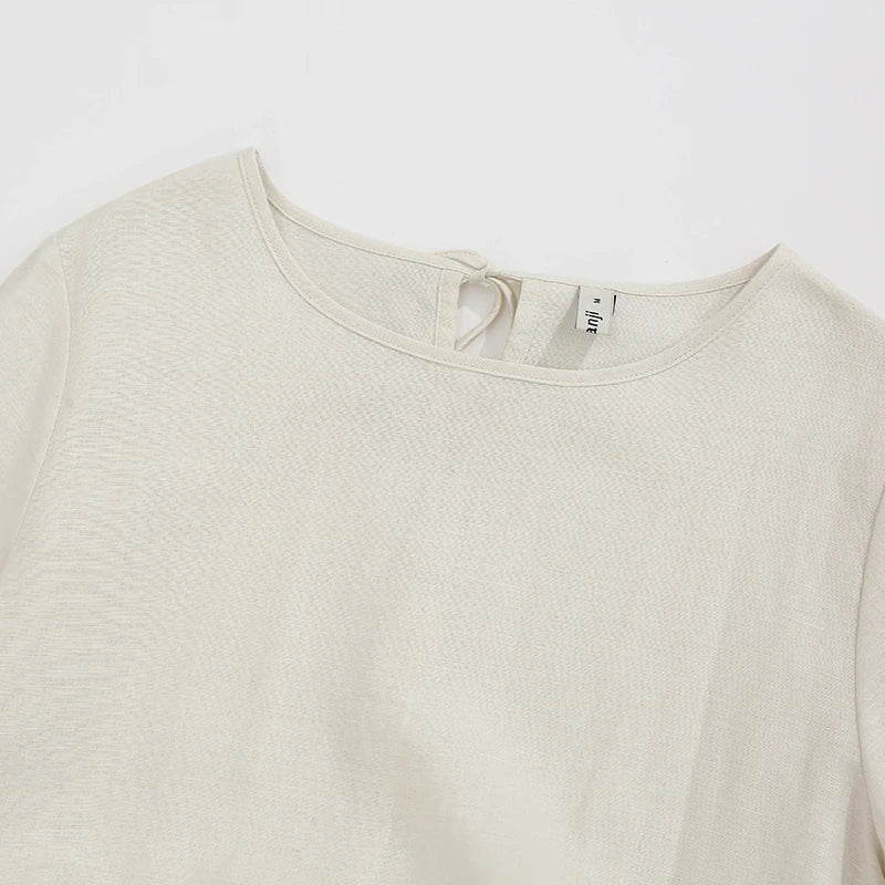 Summer Cotton Linen Women Dresses Vintage Short Sleeve Casual Loose Back Bandage Harajuku Party Club Dress With Pockets