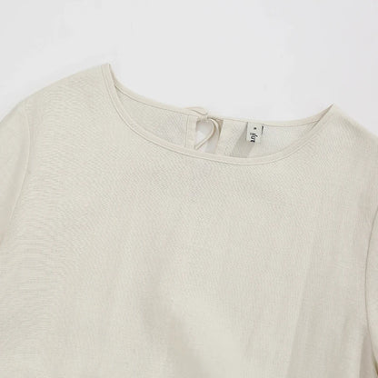 Summer Cotton Linen Women Dresses Vintage Short Sleeve Casual Loose Back Bandage Harajuku Party Club Dress With Pockets