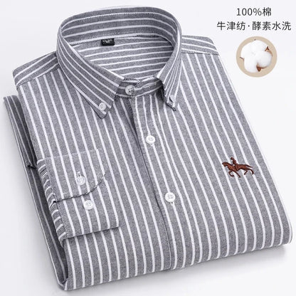 New 100% Cotton Oxford Shirt For Men's Long Sleeve Solid Casual Business Regular-Fit Formal Dress Shirts Social Blouse S-6XL