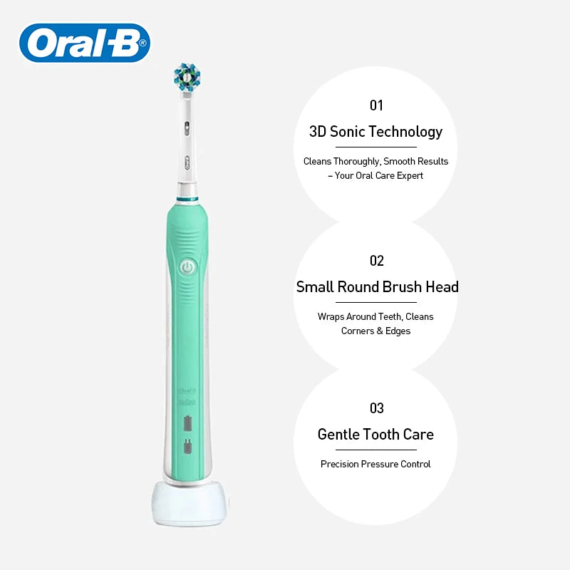 Oral B Electric Toothbrush Pro 4000 3D Action Daily Clean Teeth Visible Pressure Sensor 4 Modes Gum Cares Waterproof Rechargeabl