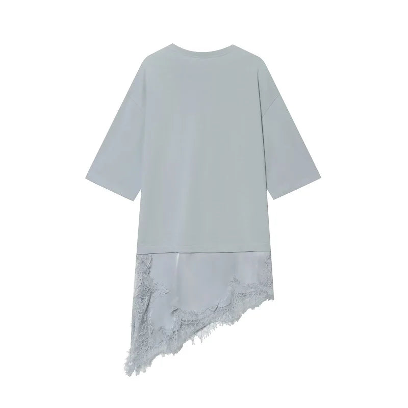 MUJER Polo Lace T Shirt Women Asymmetric Oversized T-Shirt Woman Spring Casual Tank Top Female Fashion Funny Women's T-shirts