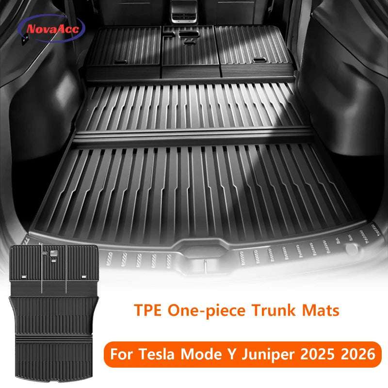 For Tesla Model Y Juniper 2025 2026 Trunk Mat TPE Waterproof Anti-Slip Anti-Scratch Integrated Cargo Liner Car Backrest Pad