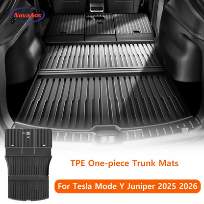 For Tesla Model Y Juniper 2025 2026 Trunk Mat TPE Waterproof Anti-Slip Anti-Scratch Integrated Cargo Liner Car Backrest Pad