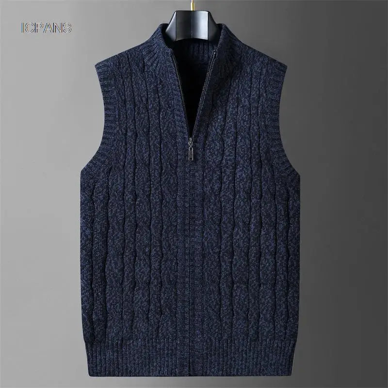 Half Zipper Sleeveless Men Korean Clothes  Jumper For Men  Vintage Sweater  Streetwear Black Vest  Jackets Pullovers Knit