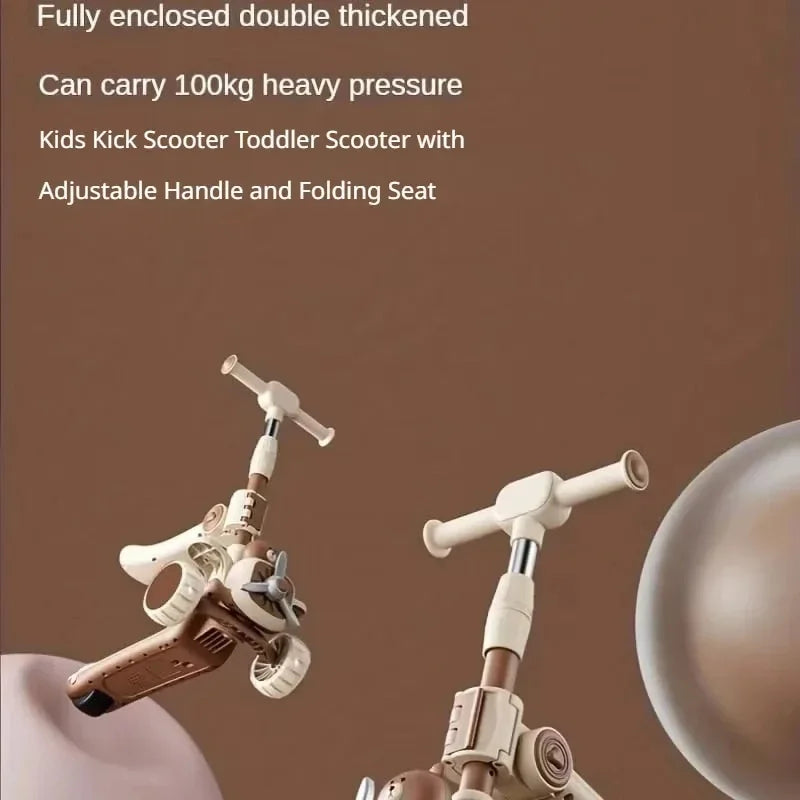 3 in 1 Kids Scooter Push Scooter for Toddler Teens with Parent Push Handle Seat Ride on Toys Halloween Gift for Boys Girls