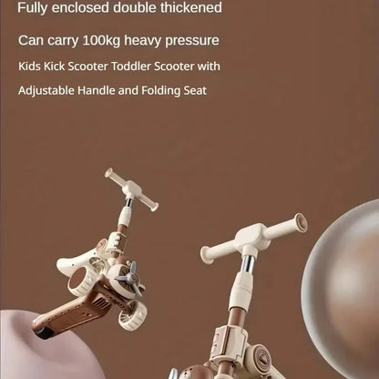 3 in 1 Kids Scooter Push Scooter for Toddler Teens with Parent Push Handle Seat Ride on Toys Halloween Gift for Boys Girls