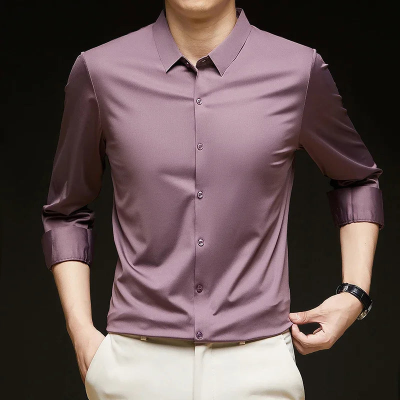 Premium Men's Ultra-Stretch Slim-fit Shirt - High-Quality Silky Business Formal Long-Sleeve Shirt for Social and Casual Wear