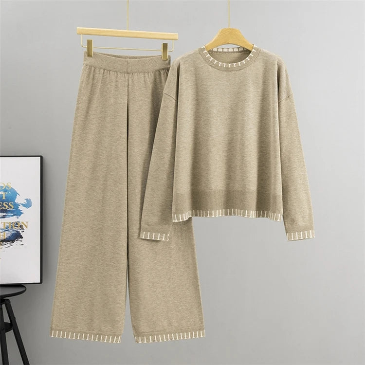Loose Casual Knitted round Neck Sweater And Pants Set Women's Fashion Autumn Collection Online Exclusive Comfortable Fit