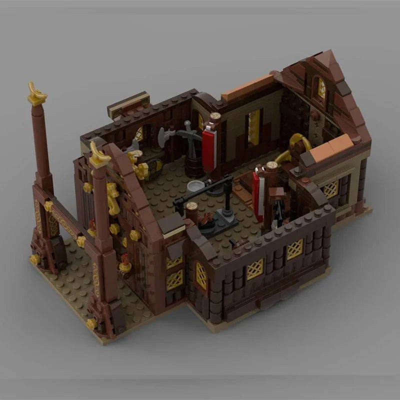 MOC Magic Ring Movie Medieval Building Blacksmith Shop Model DIY Assembly Building Blocks Toy Children's Gift