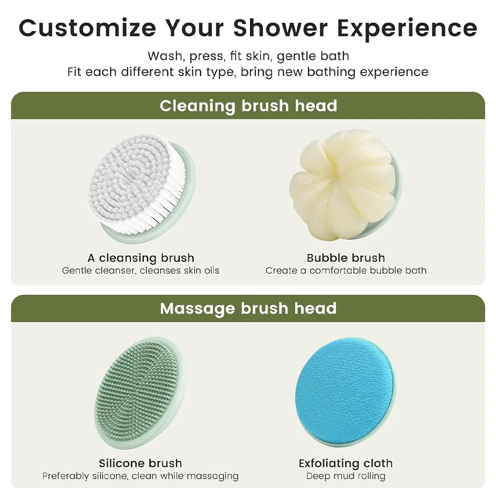 Electric Silicone Bath Brush with Long Handle - Deep Cleaning Massage Bath Brush for Shower Skin Care Body Cleaning